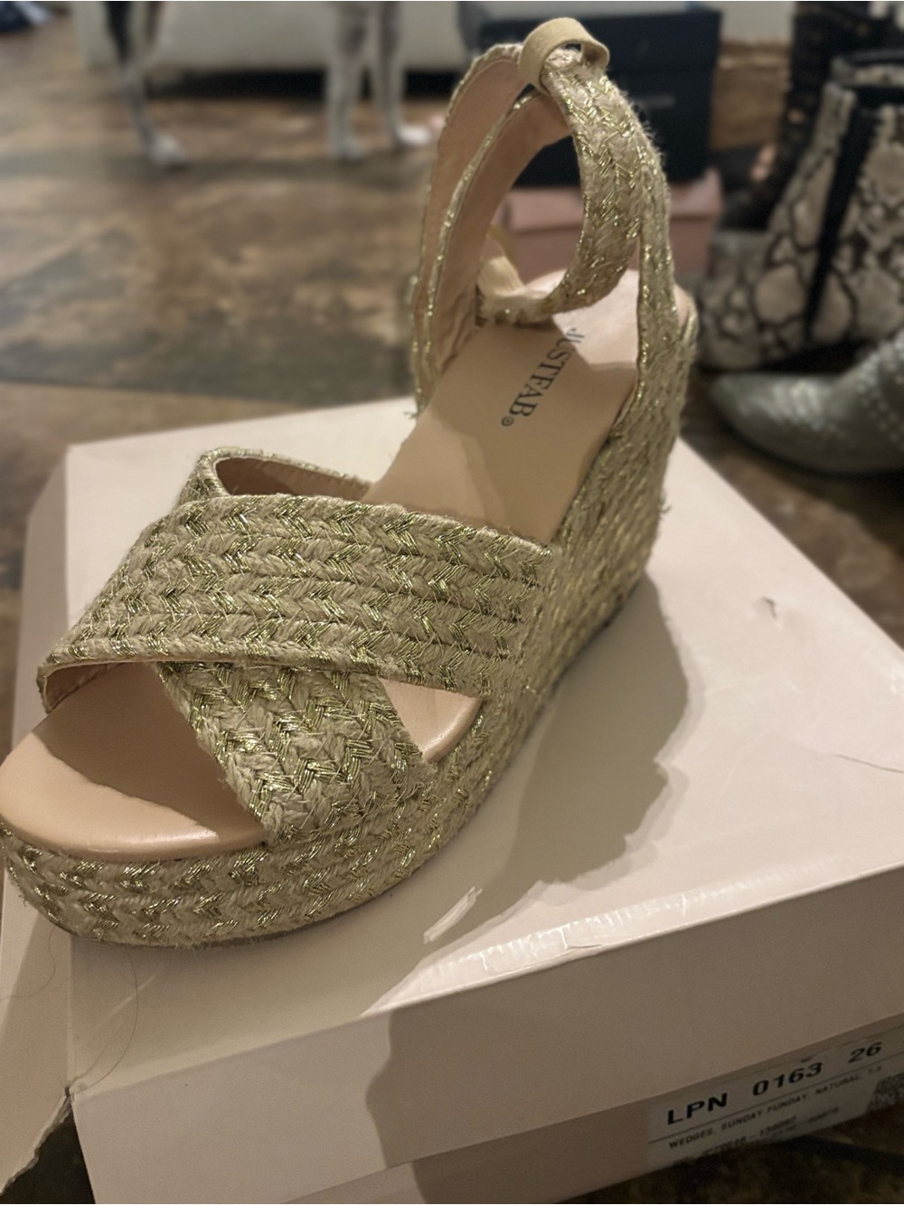 JustFab Light Green Braided Platform Wedge Sandals